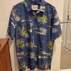 Kahala Brand Men's Blue and Green Tropical Shirt